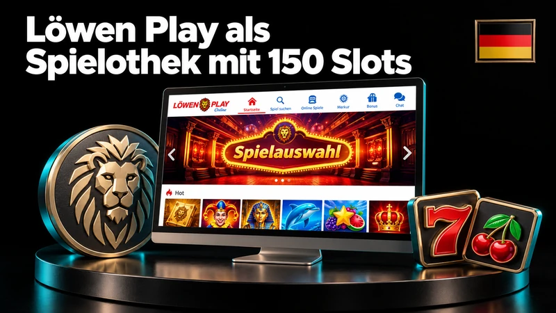 Deutschsprachige Löwen-Play-Spielauswahl in einer schwarzen Studiokomposition mit deutscher Flagge