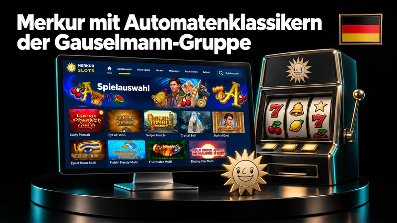 Deutschsprachige Merkur-Spielauswahl in einer schwarzen Studiokomposition mit deutscher Flagge