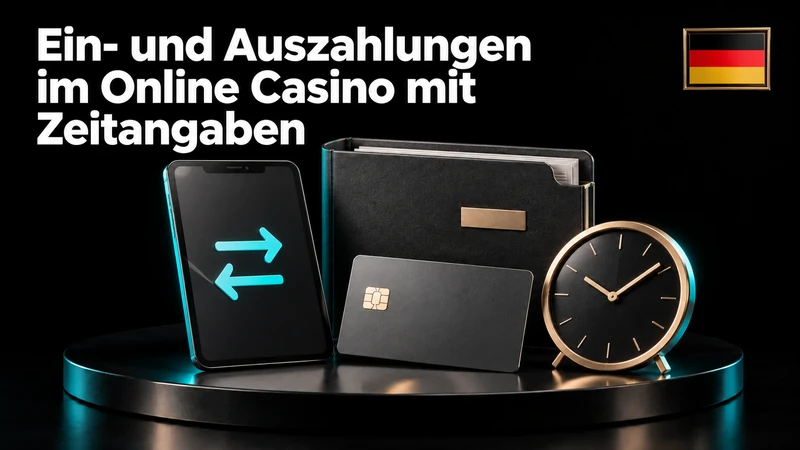 Geldtransfer mit Smartphone, Bankkarte, Geldbörse und Uhr auf schwarzer Bühne