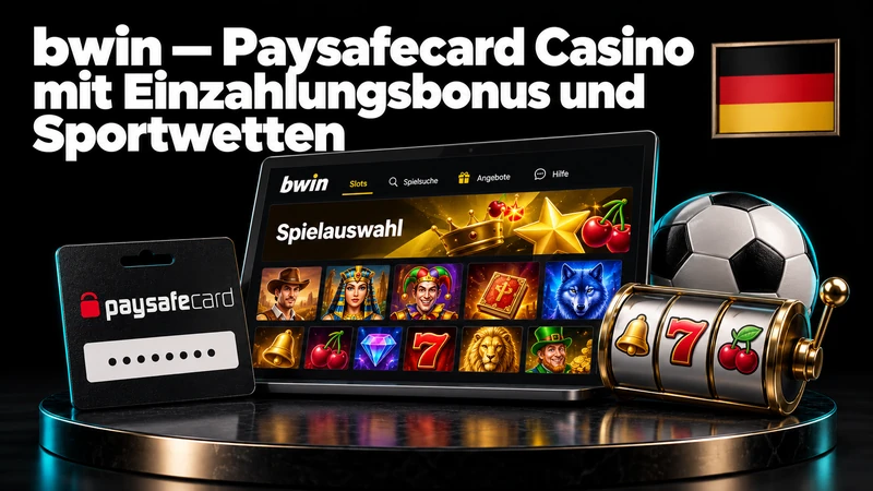 bwin Lobby mit Prepaid-Gutschein und Slots im schwarzen Studio