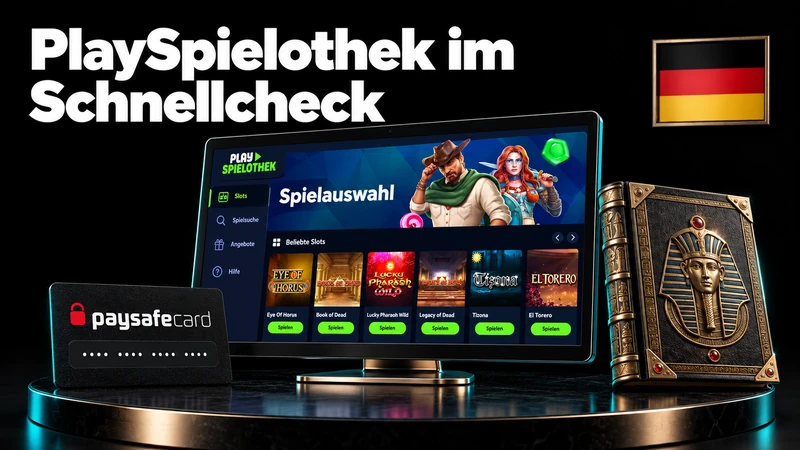 PlaySpielothek Lobby in Dunkelblau und Grün mit ägyptischem Buch