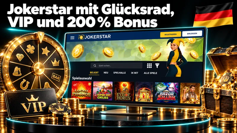 Jokerstar mit Glücksrad, VIP und 200 % Bonus – Illustration mit Deutschlandflagge
