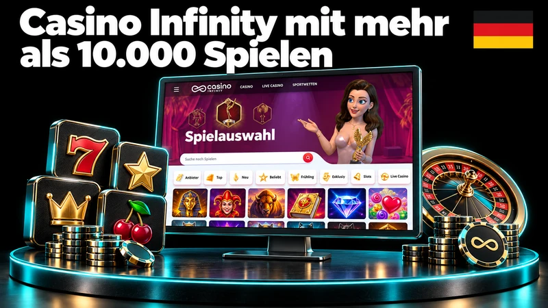 Casino Infinity Lobby im schwarzen Studio mit türkisfarbenen Konturen