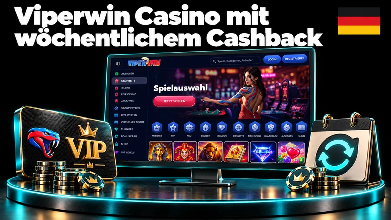 Viperwin Lobby mit VIP-Karte und Symbol für wöchentlichen Cashback