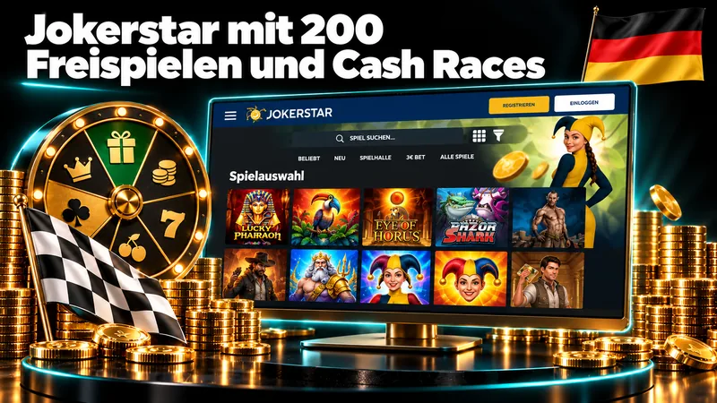 Jokerstar mit 200 Freispielen und Cash Races – Illustration mit Deutschlandflagge