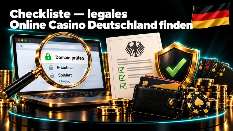 Checkliste — legales Online Casino Deutschland finden – Illustration mit Deutschlandflagge