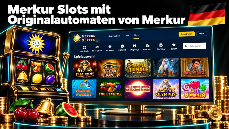 Merkur Slots mit Originalautomaten von Merkur – Illustration mit Deutschlandflagge