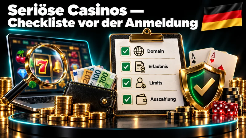 Seriöse Casinos — Checkliste vor der Anmeldung – Illustration mit Deutschlandflagge
